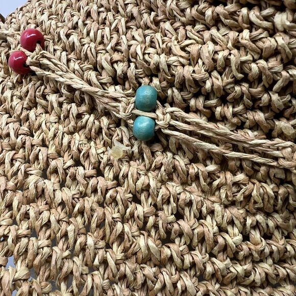 Saks Fifth Avenue Blue Women's OS Straw Hat Boho Hippie Floppy Wide Brim Woven - Picture 10 of 10